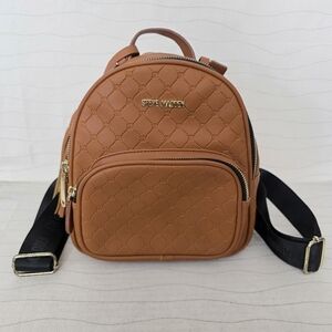 Steve Madden Womens Embossed Pattern Congac PVC Mini Backpack Bag Purse